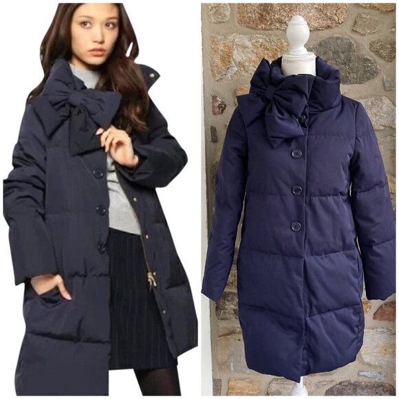 Kate Spade New York funnel-neck puffer coat with bow women’s extra small XS - Picture 1 of 12